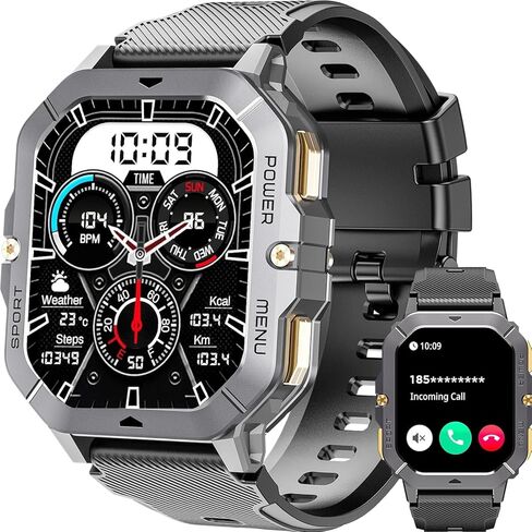 OUKITEL Smart Watch for Men, Military Watches 2.02" HD Touchscreen Answer/Make Calls, Waterproof Fitness Tracker with Heart Rate/Blood Oxygen/Sleep Monitor/100+ Sports Modes, for Android & iOS in Kuwait