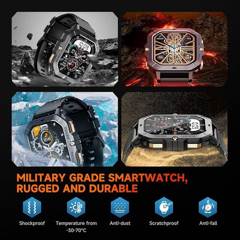 OUKITEL Smart Watch for Men, Military Watches 2.02" HD Touchscreen Answer/Make Calls, Waterproof Fitness Tracker with Heart Rate/Blood Oxygen/Sleep Monitor/100+ Sports Modes, for Android & iOS in Kuwait