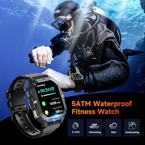 OUKITEL Smart Watch for Men, Military Watches 2.02" HD Touchscreen Answer/Make Calls, Waterproof Fitness Tracker with Heart Rate/Blood Oxygen/Sleep Monitor/100+ Sports Modes, for Android & iOS in Kuwait