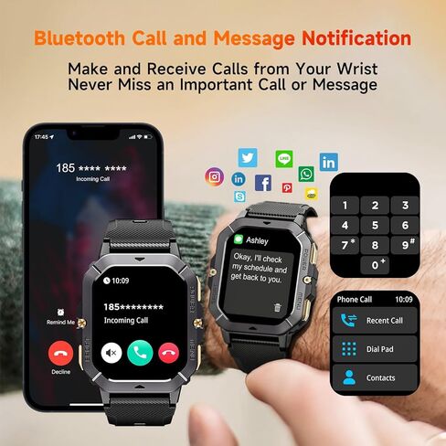 OUKITEL Smart Watch for Men, Military Watches 2.02" HD Touchscreen Answer/Make Calls, Waterproof Fitness Tracker with Heart Rate/Blood Oxygen/Sleep Monitor/100+ Sports Modes, for Android & iOS in Kuwait