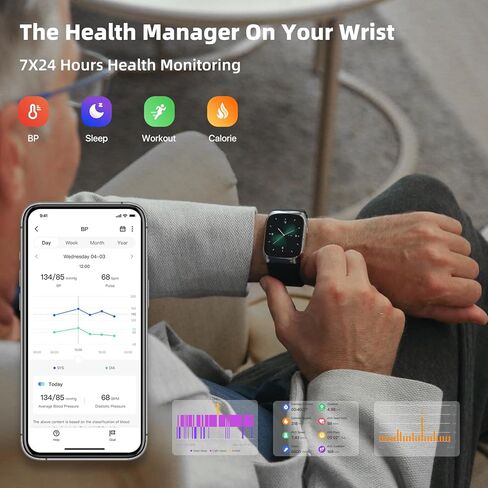 ساعة ذكية لقياس ضغط الدم مع حزام مزدوج حاصل على براءة اختراع، مراقب ضغط الدم في المعصم، مراقب النوم، تطبيق تتبع رياضي لنظامي Android وiOS، ساعة ضغط الدم تدعم مشاركة البيانات in Kuwait