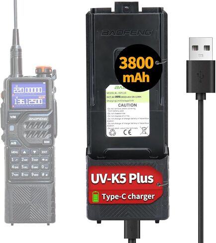 بطارية BAOFENG K5Plus 3800 مللي أمبير في الساعة USB-C شحن ممتدة عالية السعة قابلة لإعادة الشحن بطارية راديو هام متوافقة مع ملحقات أجهزة الاتصال اللاسلكي K5Plus مع كابل شحن من النوع C in Saudi Arabia