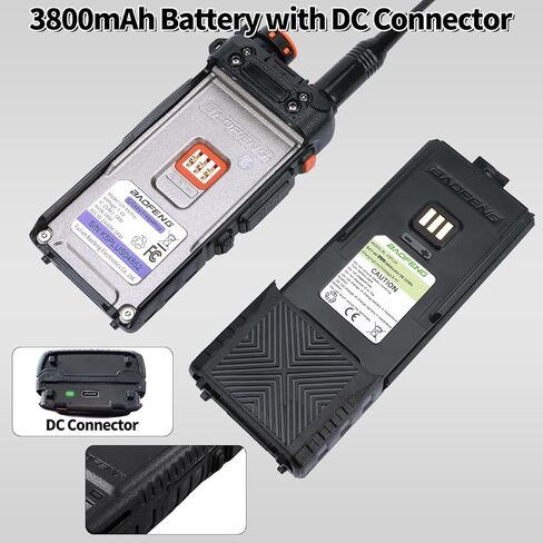 بطارية BAOFENG K5Plus 3800 مللي أمبير في الساعة USB-C شحن ممتدة عالية السعة قابلة لإعادة الشحن بطارية راديو هام متوافقة مع ملحقات أجهزة الاتصال اللاسلكي K5Plus مع كابل شحن من النوع C in Saudi Arabia