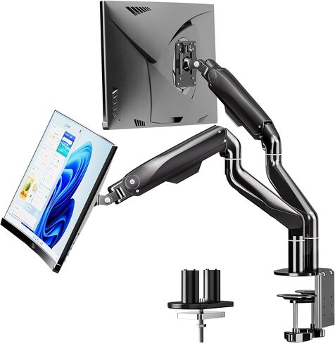 حامل شاشة مزدوج من BIZUM مقاس 17 بوصة - 42 بوصة، ذراع شاشة شديدة التحمل وحامل شاشة مزدوج مع قاعدة مشبك/جروميت، يحمل 33.1 رطلًا لكل ذراع، أسود in Kuwait