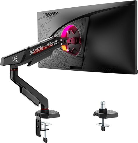 ARES WING Dual Monitor Arm for 17-35 Inch Flat Curved Ultrawide Screens Up to 26.5lbs, Fully Adjustable Dual Monitor Mount, C-Clamp & Grommet Base, 75/100 Vesa Mount, Black in Saudi Arabia