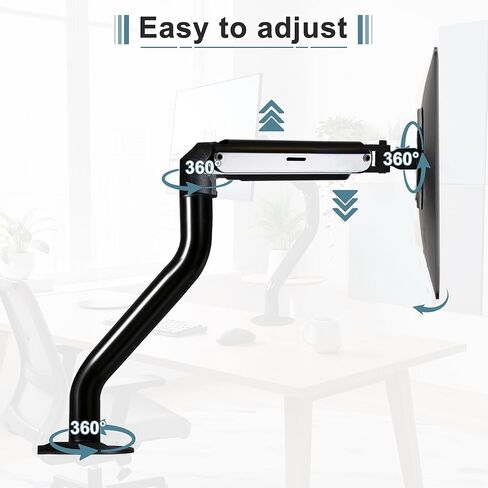 Okak Monitor Stand for Desk Single Monitor Arm Mount Computer for VESA Mounting Holes 75 and 100mm Stand Up to 26.4lbs, 15 to 27 Inch Screens Office Desk Accessories, Black in Saudi Arabia