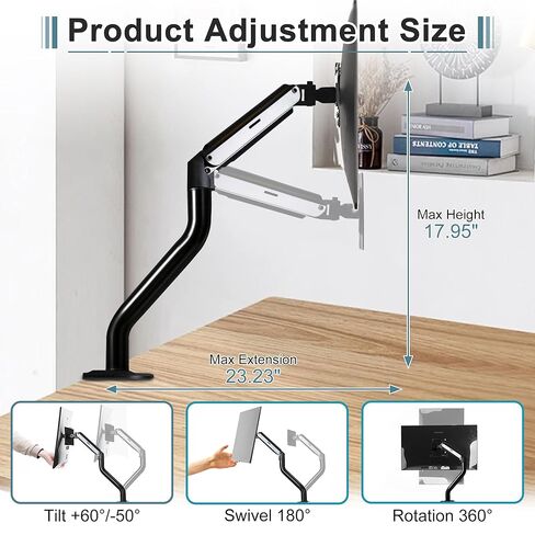Okak Monitor Stand for Desk Single Monitor Arm Mount Computer for VESA Mounting Holes 75 and 100mm Stand Up to 26.4lbs, 15 to 27 Inch Screens Office Desk Accessories, Black in Saudi Arabia