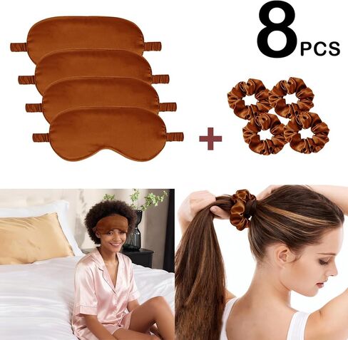 قناع عين الساتان 8 قطعة أقنعة النوم الحريرية حريري الغمامة اييشادي تعتيم عيون غطاء Scrunchies العلاقات الشعر هدايا الزفاف السفر in Saudi Arabia
