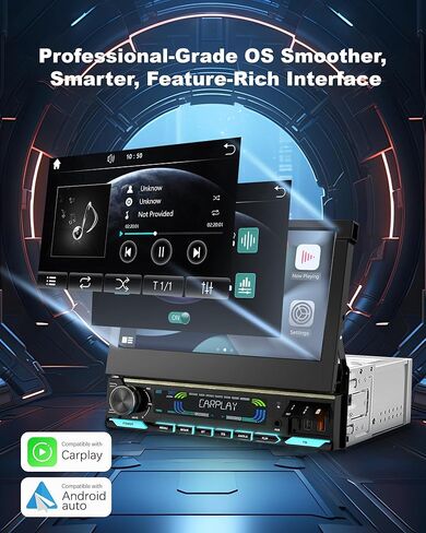2026 Single Din Car Stereo with Wireless Apple CarPlay & Android Auto, 7-inch HD Motorized Flip Out Touchscreen Head Unit, Upgrade Type-C Fast Charge/USB/Bluetooth 5.1/DSP/AM/FM Radio Receiver in Kuwait