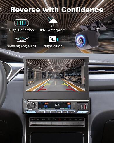 2026 Single Din Car Stereo with Wireless Apple CarPlay & Android Auto, 7-inch HD Motorized Flip Out Touchscreen Head Unit, Upgrade Type-C Fast Charge/USB/Bluetooth 5.1/DSP/AM/FM Radio Receiver in Kuwait