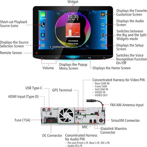 ستيريو سيارة JVC KW-Z1001W مع شاشة لمس عالية الدقة مقاس 10.1 بوصة - Apple CarPlay Android Auto اللاسلكي، تركيب DIN فردي، صوت عالي الدقة، شحن USB-C سريع، درجة احترافية in Kuwait