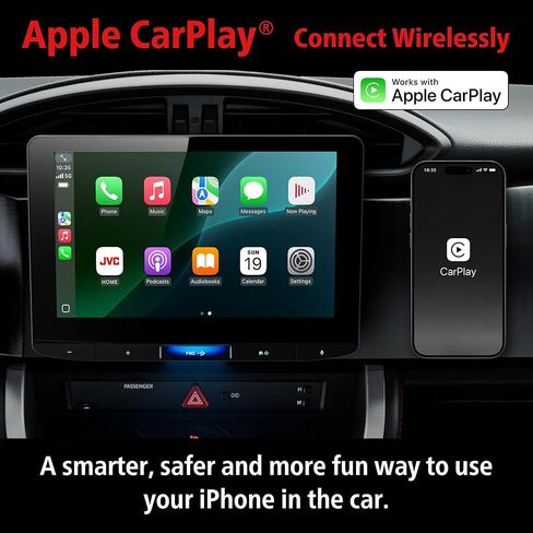 ستيريو سيارة JVC KW-Z1001W مع شاشة لمس عالية الدقة مقاس 10.1 بوصة - Apple CarPlay Android Auto اللاسلكي، تركيب DIN فردي، صوت عالي الدقة، شحن USB-C سريع، درجة احترافية in Kuwait
