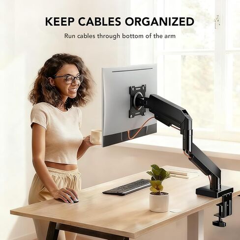 Hemudu Single Monitor Mount, Gas Spring Arm for 17-32 inch Screens Adjustable Monitor Stand, Vesa Mount Stand with Clamp and Grommet Aluminum Base - Fits 4.4 to 22lbs LCD Computer Monitors HD09B-001 in Kuwait