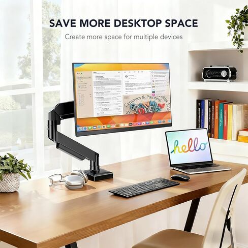 Hemudu Single Monitor Mount, Gas Spring Arm for 17-32 inch Screens Adjustable Monitor Stand, Vesa Mount Stand with Clamp and Grommet Aluminum Base - Fits 4.4 to 22lbs LCD Computer Monitors HD09B-001 in Kuwait