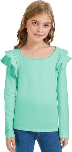 Girls Ruffle Long Sleeve Shirts Kids Crewneck Tee Tops Casual Cute Fall Clothes in Saudi Arabia