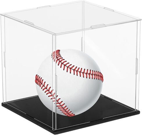 uxcell Basketball Display Case 8 Inch Clear Acrylic Display Case with Basketball Stand Holder Cube Countertop Storage Box for Autographed Soccer Memorabilia Collectibles in Saudi Arabia