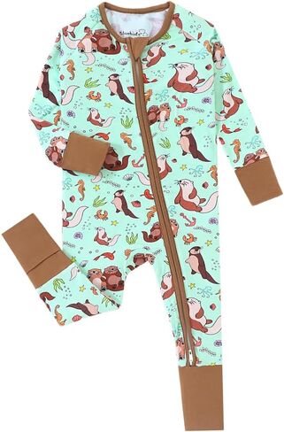 Seals Print Bamboo Fiber Baby Romper with 2 Way Zipper and Long Sleeve Romper for Boys and Girls in Saudi Arabia