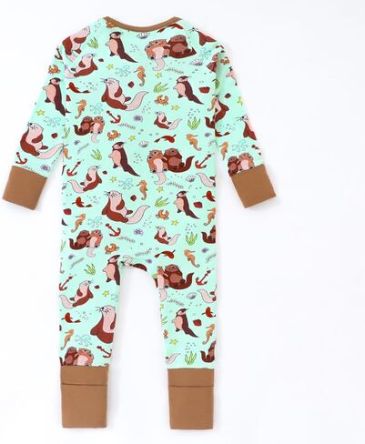 Seals Print Bamboo Fiber Baby Romper with 2 Way Zipper and Long Sleeve Romper for Boys and Girls in Saudi Arabia