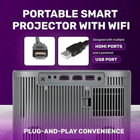 جهاز عرض المسرح المنزلي الذكي RCA 720P HD مخصص لجهاز Roku Streaming (مضمن)، 150 لومن، 3 منافذ HDMI (يدعم 1080 بكسل)، عرض 30-200 بوصة - لون فضي، RPJ185 (متجدد) in Saudi Arabia