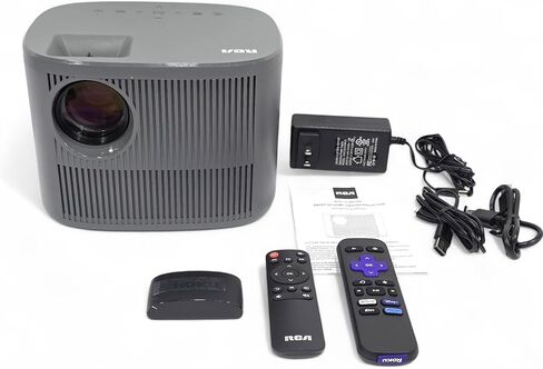 جهاز عرض المسرح المنزلي الذكي RCA 720P HD مخصص لجهاز Roku Streaming (مضمن)، 150 لومن، 3 منافذ HDMI (يدعم 1080 بكسل)، عرض 30-200 بوصة - لون فضي، RPJ185 (متجدد) in Saudi Arabia