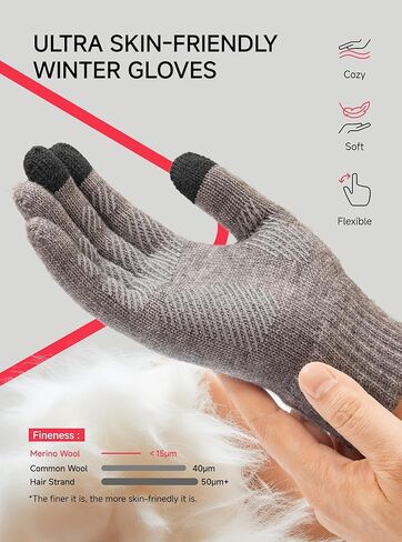 TRENDOUX 2 Pairs Winter Merino Wool Gloves for Men Women, Knit Touch Screen Warm Thin Non-slip Glove for Driving Running Gift in Saudi Arabia