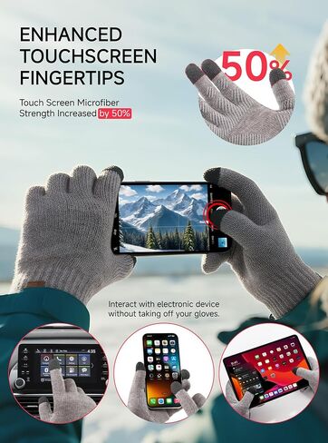 TRENDOUX 2 Pairs Winter Merino Wool Gloves for Men Women, Knit Touch Screen Warm Thin Non-slip Glove for Driving Running Gift in Saudi Arabia