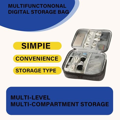 1pc Electronic Storage Bag - 3-Layer Portable Cable Organizer for Travel & Daily Use, Gray in Saudi Arabia