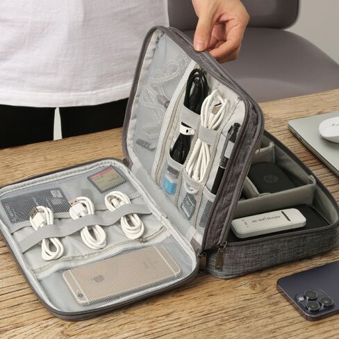 1pc Electronic Storage Bag - 3-Layer Portable Cable Organizer for Travel & Daily Use, Gray in Saudi Arabia
