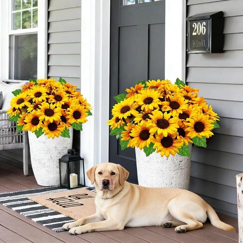 عباد الشمس الزهور الاصطناعية، 4 حزم وهمية زهرة الخريف عباد الشمس الحرير مقاومة للأشعة فوق البنفسجية لمزهرية الخريف طاولة الزفاف المنزل الشرفة فناء حديقة ديكور داخلي في الهواء الطلق in Kuwait