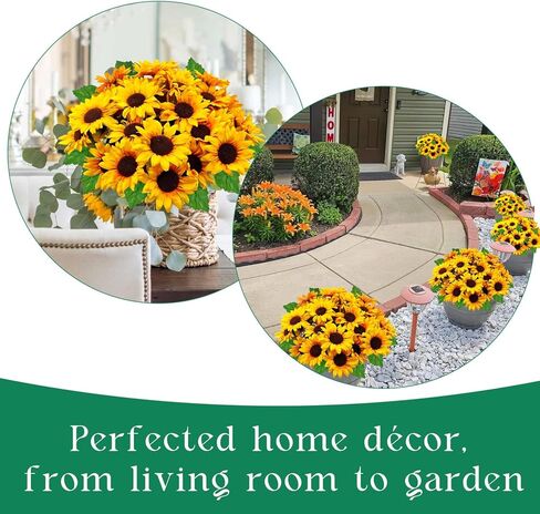 عباد الشمس الزهور الاصطناعية، 4 حزم وهمية زهرة الخريف عباد الشمس الحرير مقاومة للأشعة فوق البنفسجية لمزهرية الخريف طاولة الزفاف المنزل الشرفة فناء حديقة ديكور داخلي في الهواء الطلق in Kuwait