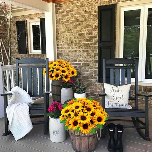 عباد الشمس الزهور الاصطناعية، 4 حزم وهمية زهرة الخريف عباد الشمس الحرير مقاومة للأشعة فوق البنفسجية لمزهرية الخريف طاولة الزفاف المنزل الشرفة فناء حديقة ديكور داخلي في الهواء الطلق in Kuwait