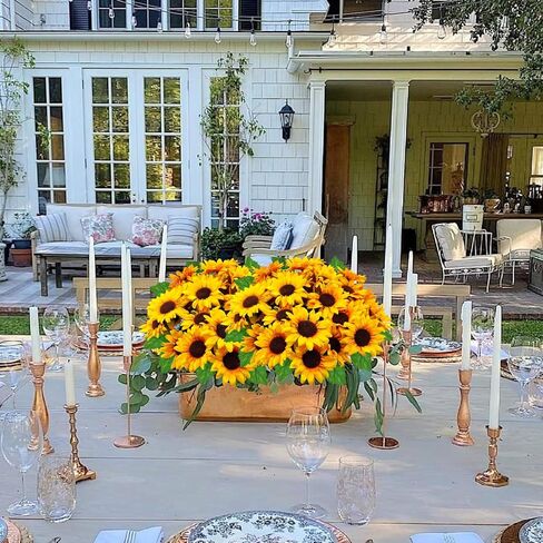 عباد الشمس الزهور الاصطناعية، 4 حزم وهمية زهرة الخريف عباد الشمس الحرير مقاومة للأشعة فوق البنفسجية لمزهرية الخريف طاولة الزفاف المنزل الشرفة فناء حديقة ديكور داخلي في الهواء الطلق in Kuwait