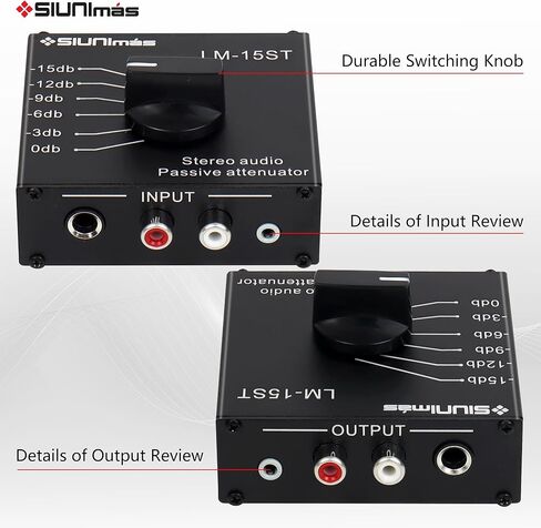 RCA&/AUX/1/4 1/8" مخفف صوت ستيريو سلبي ومتغير، صندوق تخفيف صوت قابل للتعديل للمسرح المنزلي وتشغيل الأداء الصوتي الرسمي (SIM-at-AUX/RCA/TS) in Kuwait