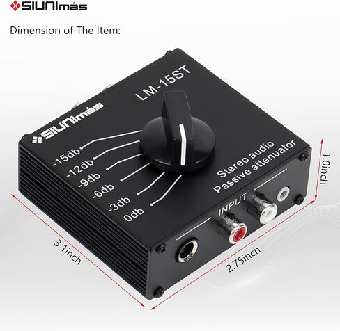 RCA&/AUX/1/4 1/8" مخفف صوت ستيريو سلبي ومتغير، صندوق تخفيف صوت قابل للتعديل للمسرح المنزلي وتشغيل الأداء الصوتي الرسمي (SIM-at-AUX/RCA/TS) in Kuwait