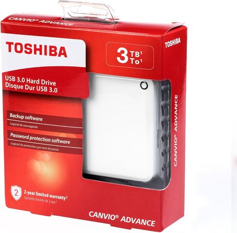 محرك الأقراص الصلبة الخارجي المحمول توشيبا كانفيو أدفانس سعة 3 تيرابايت، USB 3.0، أبيض (HDTC930XW3CA) in Saudi Arabia