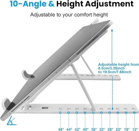 حامل كمبيوتر محمول قابل للطي بـ 10 جير | رافعة ABS مريحة مع قاعدة مضادة للانزلاق | لأجهزة الكمبيوتر المحمولة والهواتف مقاس 10-17.3 بوصة (استخدام المكتب/السرير) in Kuwait