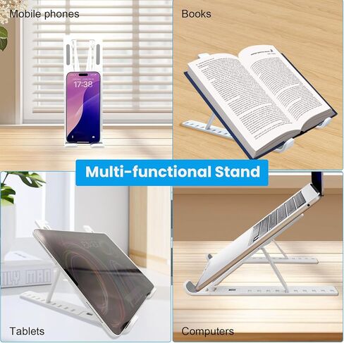 حامل كمبيوتر محمول قابل للطي بـ 10 جير | رافعة ABS مريحة مع قاعدة مضادة للانزلاق | لأجهزة الكمبيوتر المحمولة والهواتف مقاس 10-17.3 بوصة (استخدام المكتب/السرير) in Kuwait