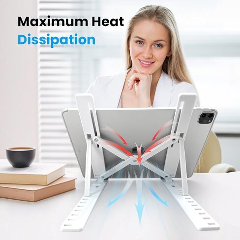 حامل كمبيوتر محمول قابل للطي بـ 10 جير | رافعة ABS مريحة مع قاعدة مضادة للانزلاق | لأجهزة الكمبيوتر المحمولة والهواتف مقاس 10-17.3 بوصة (استخدام المكتب/السرير) in Kuwait