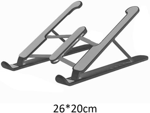 حامل كمبيوتر محمول محمول - قابل للطي وقابل لتعديل الارتفاع، تصميم تبريد سفلي، ABS سميك مضاد للانزلاق + سيليكون + محور حديدي، مثالي لأجهزة الكمبيوتر والأجهزة اللوحية، للاستخدام المنزلي والمكتبي، أسود in Saudi Arabia
