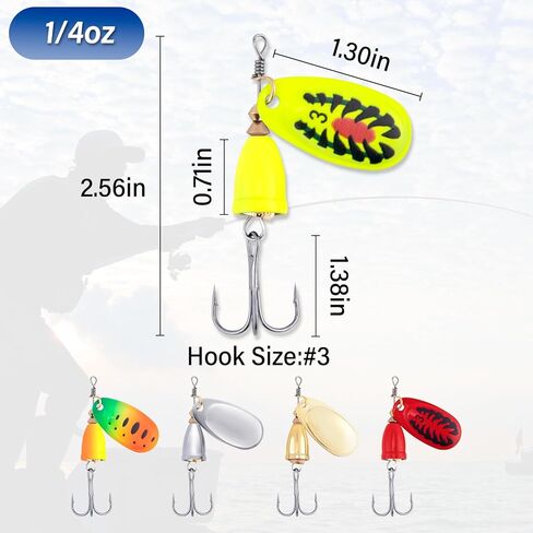 Dr.Fish Inline Fishing Spinner Kit 1/4oz, Freshwater Fishing Lures Bell Spinnerbait French Blade Trout Bass Walleye Lures in Saudi Arabia