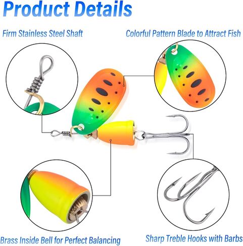 Dr.Fish Inline Fishing Spinner Kit 1/4oz, Freshwater Fishing Lures Bell Spinnerbait French Blade Trout Bass Walleye Lures in Saudi Arabia