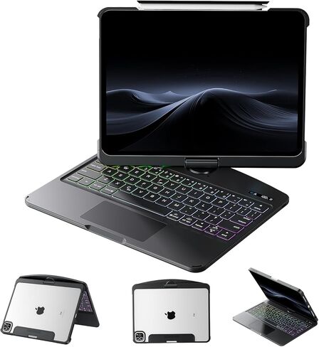 حافظة لوحة مفاتيح لجهاز iPad الجيل الحادي عشر 11 بوصة 2025(A16) الجيل العاشر 10.9 بوصة 2022، حافظة iPad لاسلكية مع لوحة مفاتيح متعددة اللمس، تصور لمستوى البطارية مع حامل أقلام، أبيض شفاف in Kuwait