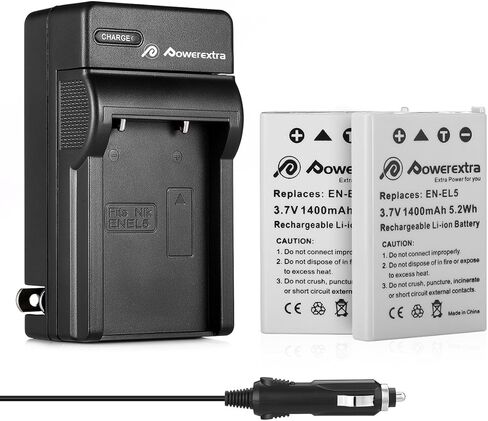 2 x EN-EL5 Replacement Nikon Battery and Charger Compatible with Nikon Coolpix 3700, 4200, 5200, 5900, 7900, P3, P4, P80, P90, P100, P500, P510, P520, P530, P5000, P5100, P6000, S10 in Saudi Arabia