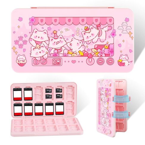 حامل حافظة ألعاب FlyingMage Switch 2 لألعاب Nintendo Switch 2/OLED/Lite وبطاقات Micro SD، حافظة خرطوشة حامل بطاقات الألعاب Cute Kitty Switch2 مع 24 فتحة لتخزين بطاقات الألعاب - قطة خضراء in Kuwait