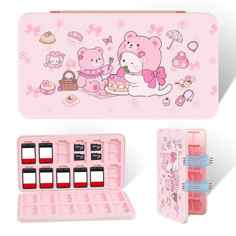 حامل حافظة ألعاب FlyingMage Switch 2 لألعاب Nintendo Switch 2/OLED/Lite وبطاقات Micro SD، حافظة خرطوشة حامل بطاقات الألعاب Cute Kitty Switch2 مع 24 فتحة لتخزين بطاقات الألعاب - قطة خضراء in Kuwait