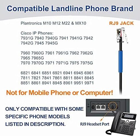 Wantek Corded Telephone RJ9 Headset Monaural with Noise Canceling Microphone for Call Center Telephone Systems with Plantronics M10 M12 M22 MX10 Amplifiers or Cisco 7942 7971 Office IP Phones(F600C1) in Saudi Arabia