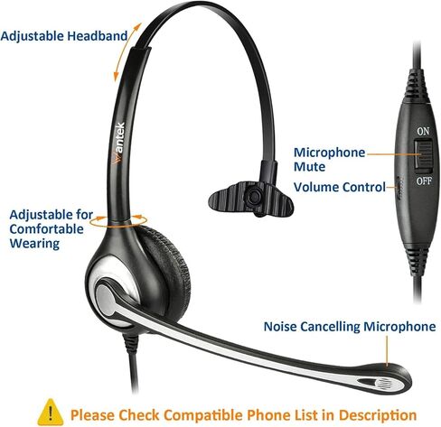 Wantek Corded Telephone RJ9 Headset Monaural with Noise Canceling Microphone for Call Center Telephone Systems with Plantronics M10 M12 M22 MX10 Amplifiers or Cisco 7942 7971 Office IP Phones(F600C1) in Saudi Arabia