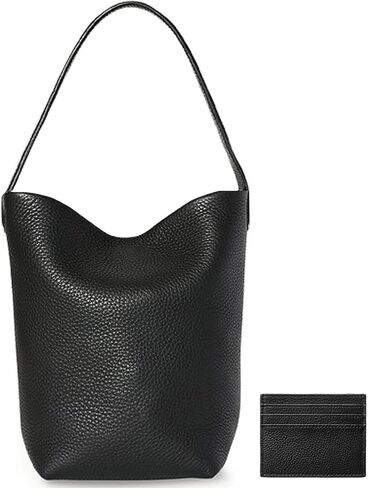 Genuine Leather Bucket Bag with Credit Card Holder Wallet, First Layer Pebble-grained Calfskin Tote Bag in Saudi Arabia