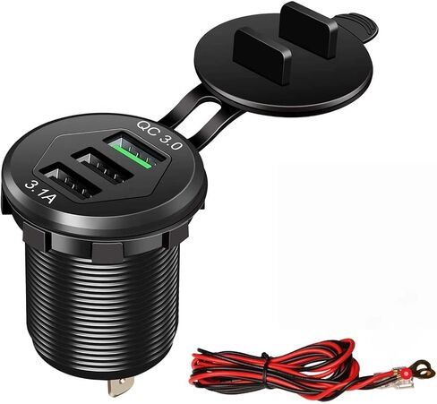 Quick Charge 3.0 Car Charger, Marine Grade 12V/24V 35W QC3.0/2.0 USB Socket, IP66 Waterproof 3-Port Fast Charging with Wire Fuse Aluminum for Car Boat Marine ATV RV Truck Golf Cart in Saudi Arabia