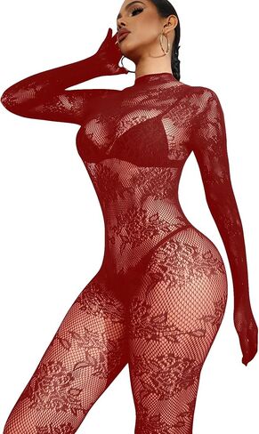 OYOANGLE Women's Fishnet Bodystocking Sexy Lingerie Bodysuit Rave Lace Jumpsuit Outfits in Saudi Arabia
